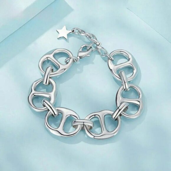 NEW Chunky Link Bracelet 7" 18K Gold Plated Mariner Nautical Anchor Chain Preppy - Picture 5 of 8